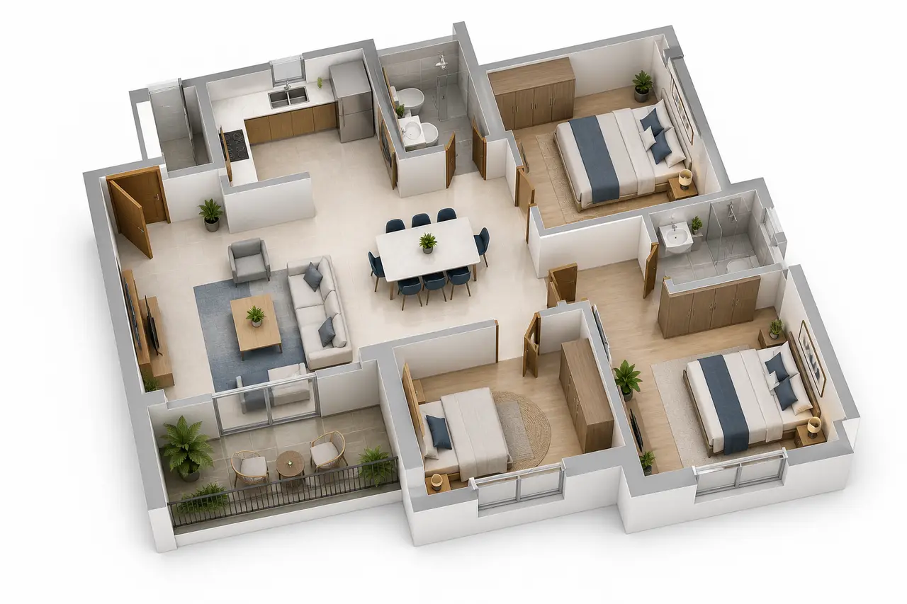 Urbanrise The Living Wave 3 BHK + 2 toilets floor plan image